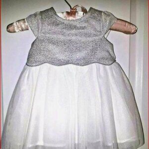 Toddler Formal Dress Girls Sz 6 to9  months White Silver Shimmer by George Girls